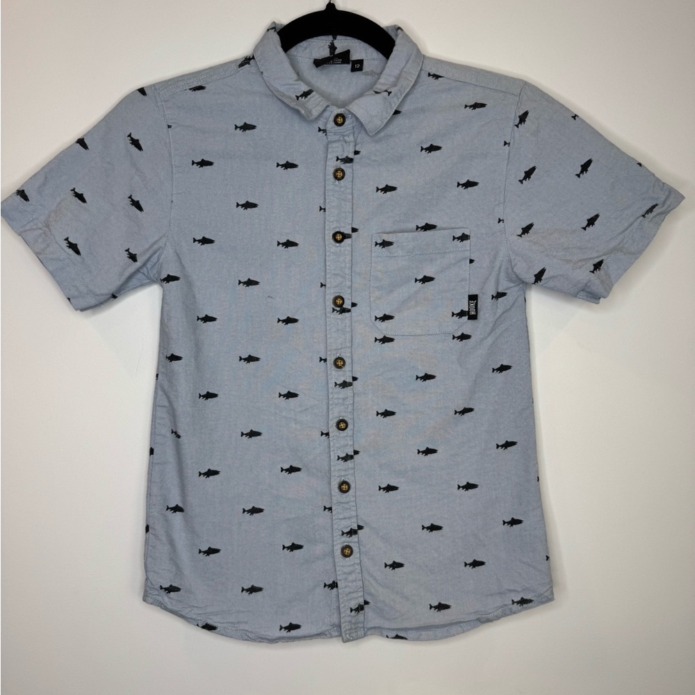 Hooké fish novelty Print chambray Button-Up Shirt size 12